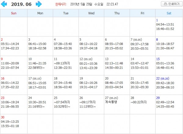 제부도 물때시간표